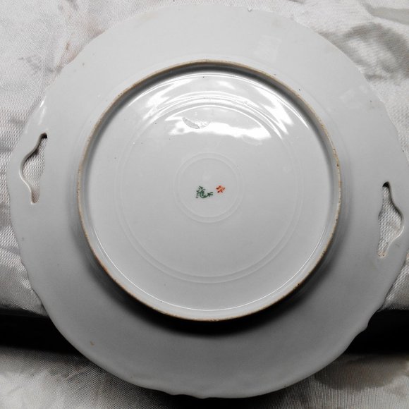 Antique RS Prussia Open Handle CAKE PLATE --Yellow Cabbage Roses - Picture 2 of 2